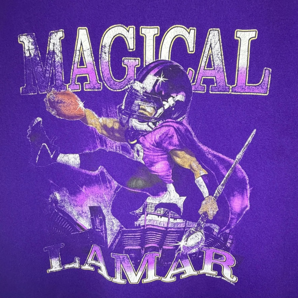 NFL Magical Lamar Jackson Baltimore Football Purple Graphic T-Shirt Mens XL‎